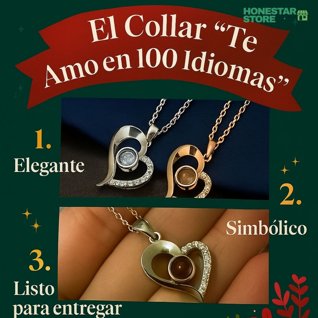 Un corazón que dice Te Amo en 100 idiomas - Collar Plus