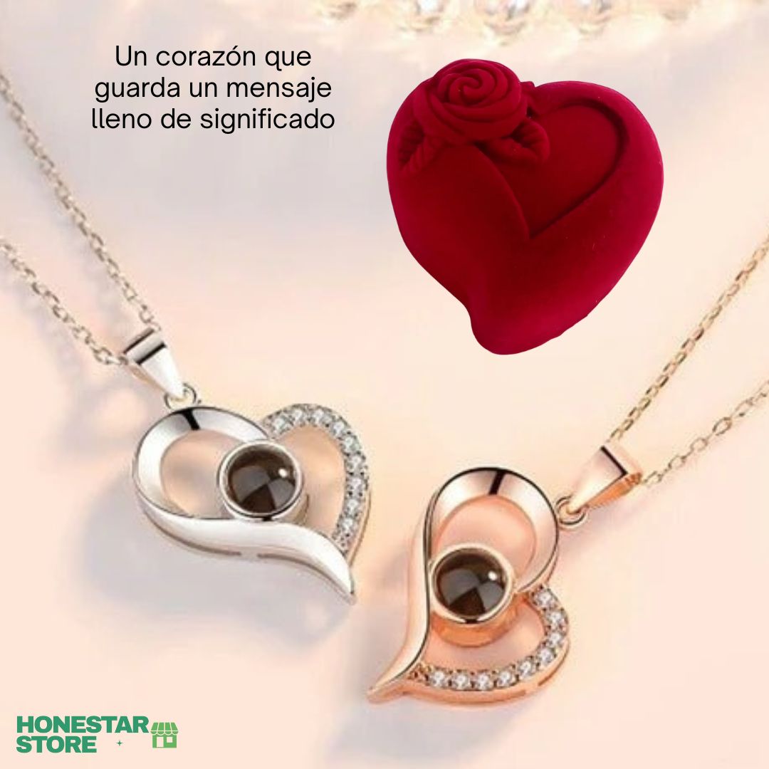 Un corazón que dice Te Amo en 100 idiomas - Collar Plus